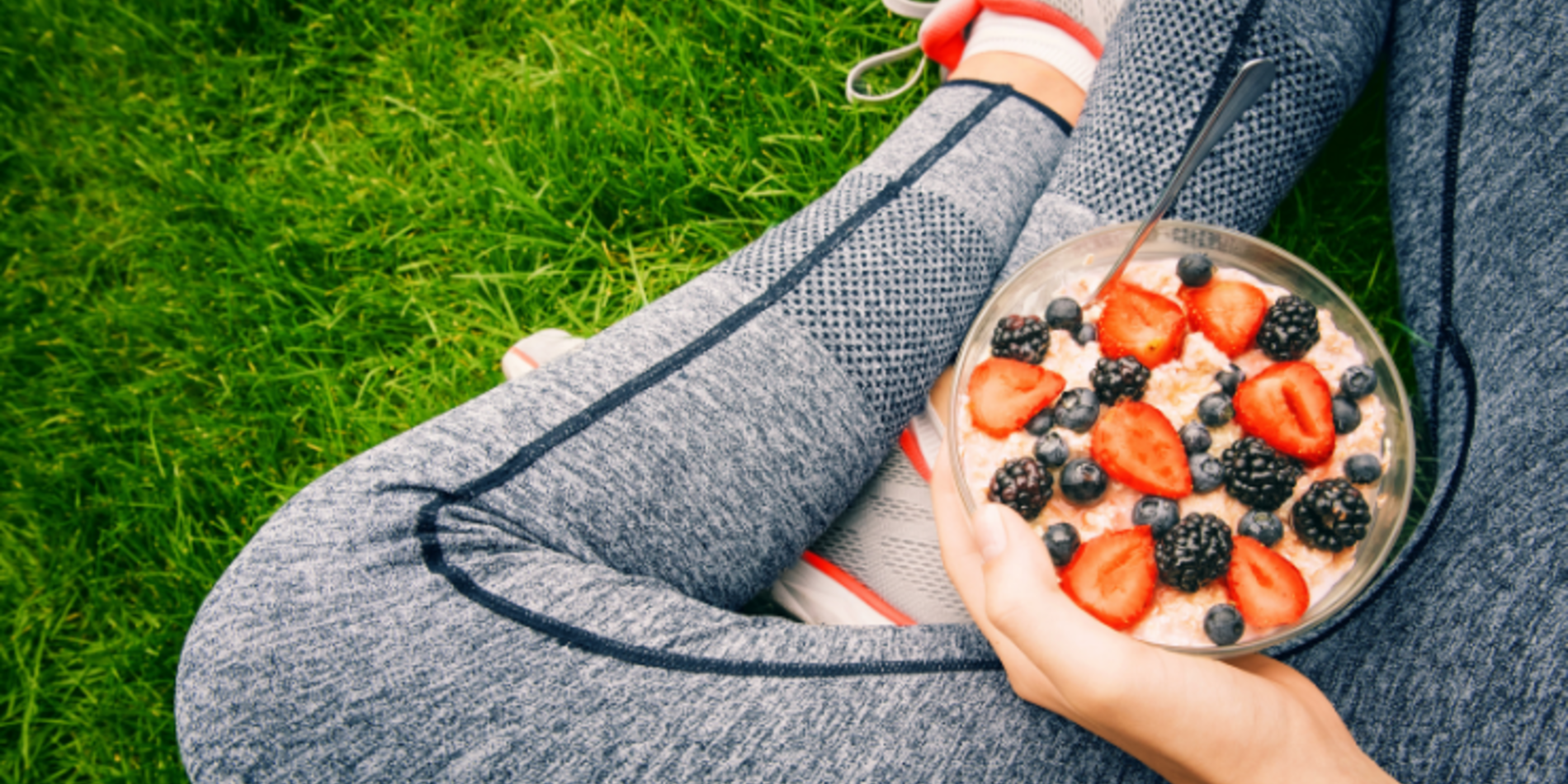 Person eating healthy snack outside