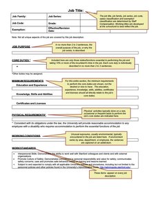 Job description template with section descriptions